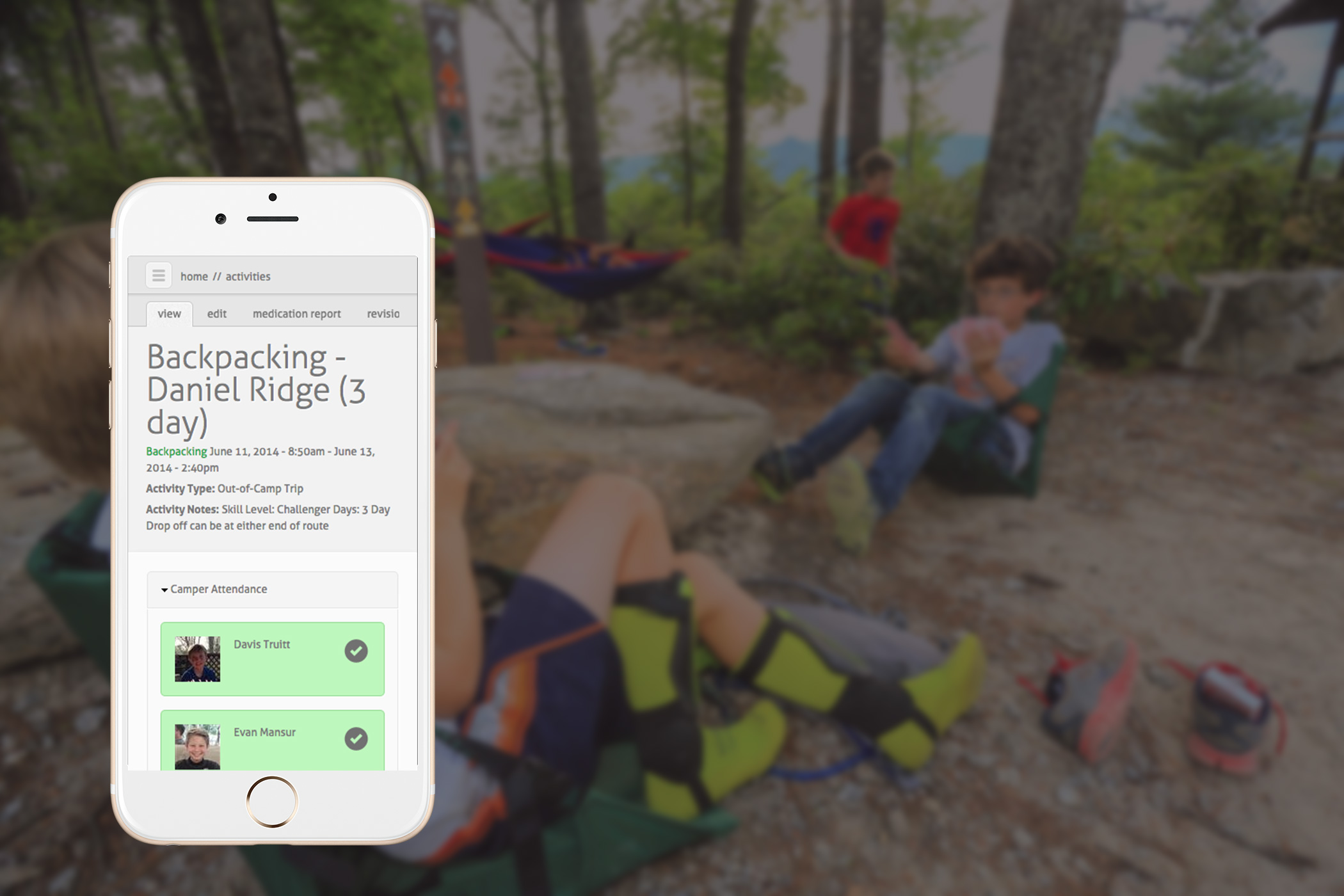 Camper on an activity