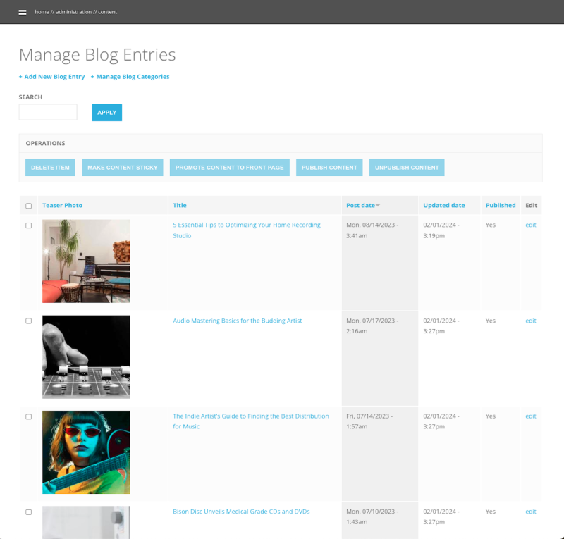 Backend Content Management